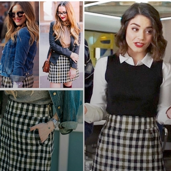J Crew Dark Academia Plaid Check Wool Mini Skirt Worn by Vanessa Hudgens - Picture 3 of 14